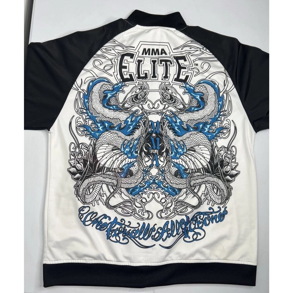 MMA Elite Y2K Black White Blue Full Zip Sweatshirt Mens Large